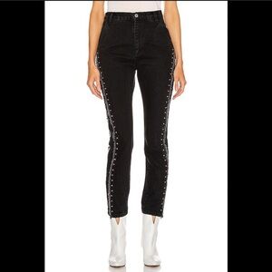 Sandy Liang High Rise Skinny Jeans with Rhinestone rivets